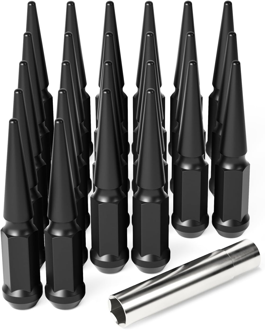 14x1.5 Lug Nuts Black 32 Piece, M14x1.5 Spike Lug Nuts Wheel Accessories Compatible with Chevy Ram Ford GMC