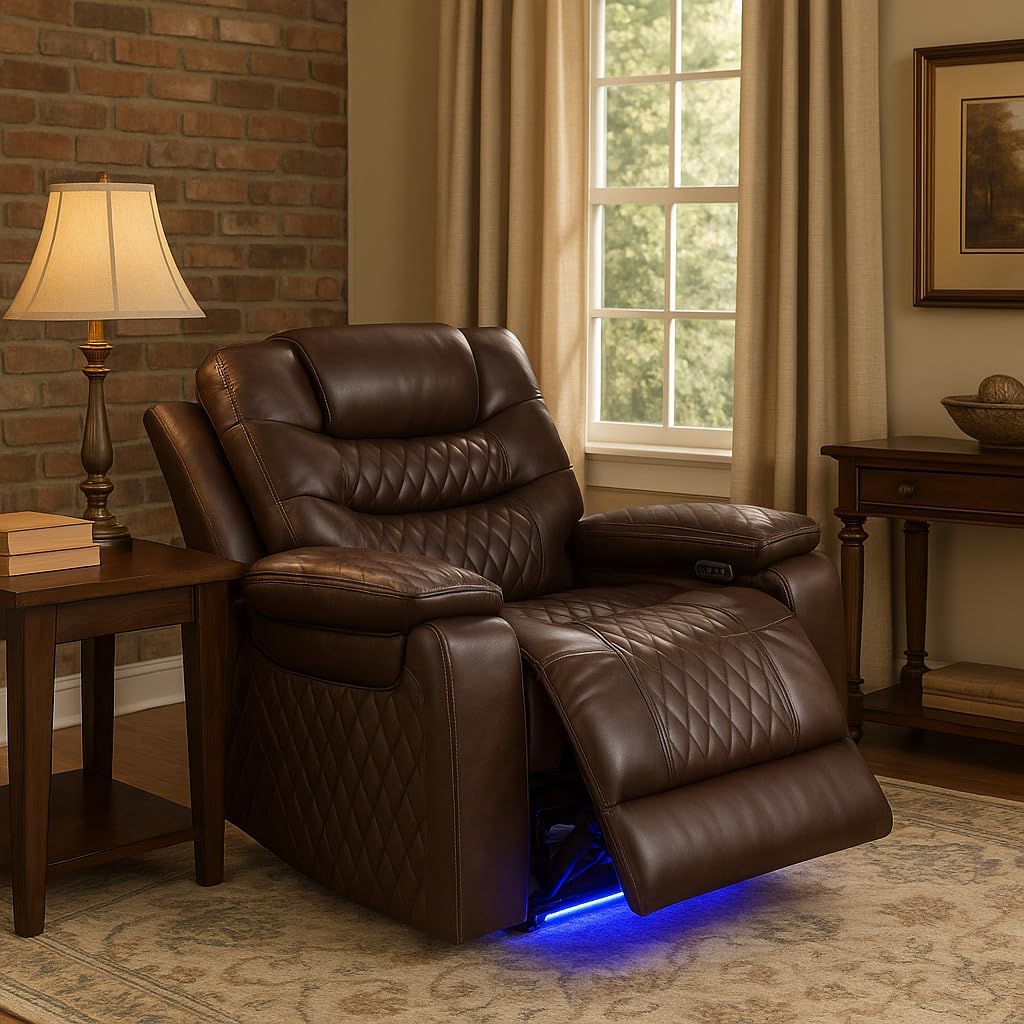 COMHOMA Power Living Room Furniture Sets,Electric Recliner Chair with LED Light,Sectional Sofa Loveseat with Wireless Charging,Spacious Storage, Cup Holeders,1