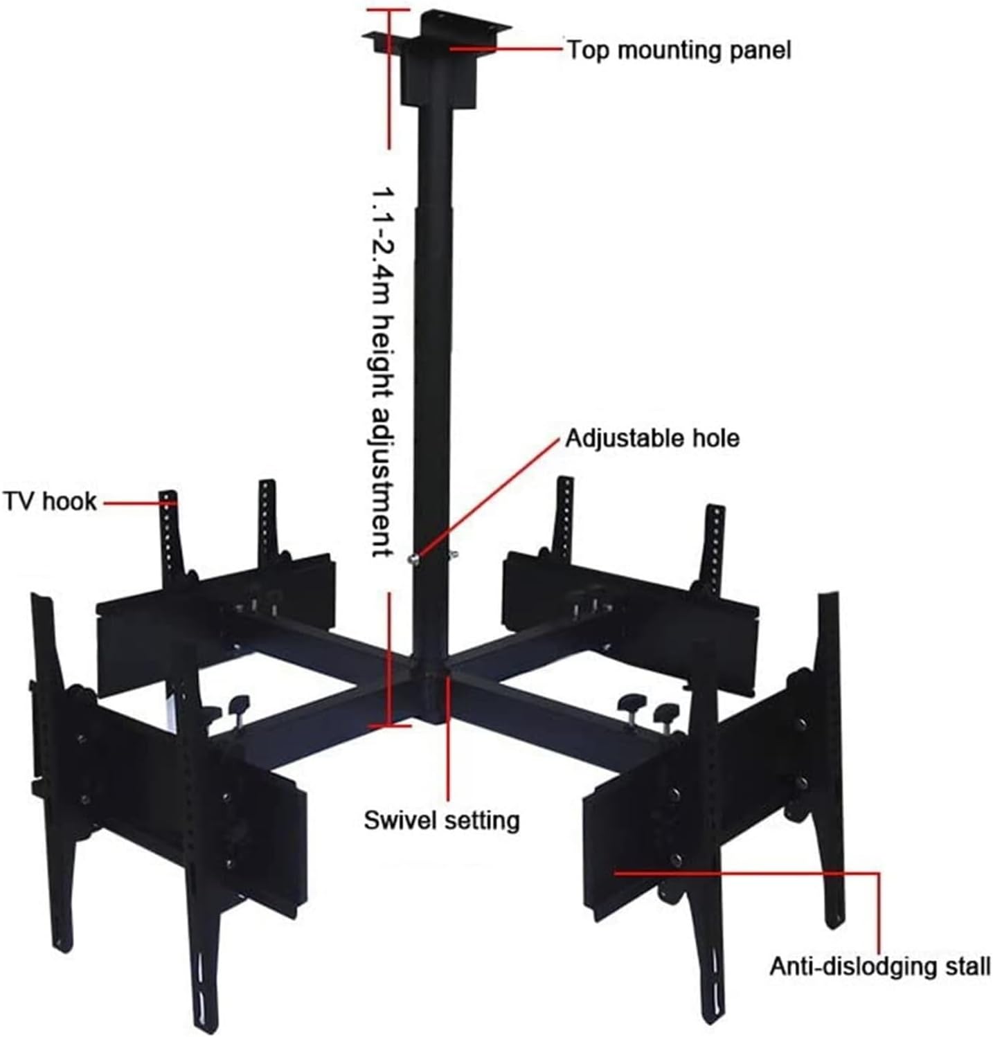 Ceiling, Ceiling TV Mount, Four Sided Ceiling TV Mount Bracket, 4 Movement Flat/Curved Screen Telescopic Height Adjustment
