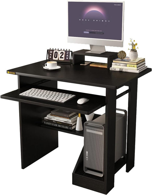 ALISENED Computer Desk with Storage Shelves, 29.5''Home Office Desk with Monitor Stand, Small Writing Desk Table with Keyboard Tray,Study Table with CPU Stand for Small Spaces Save Space
