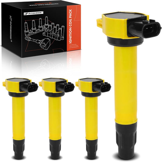 A-Premium (Yellow) Engine Ignition Coil Pack Compatible with Mitsubishi Outlander 2008-2013, Lancer 2008-2017, Outlander Sport 2011-2017, RVR 2011-2015, 4-PC Set