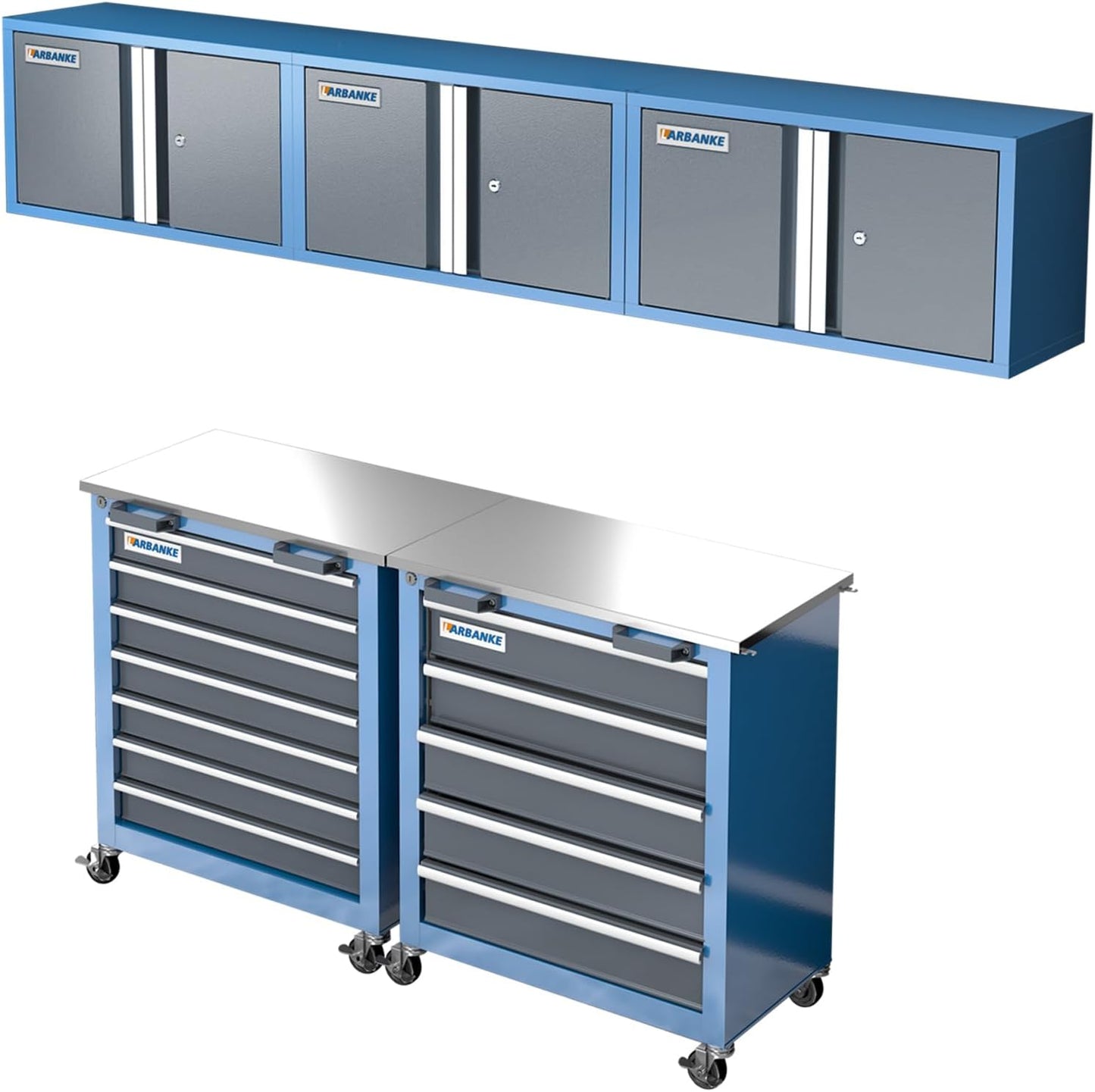 7-Drawer Rolling Tool Chest with 360°Wheels and Padded Feet,Tool Chest with Stainless Steel Countertop,Tool Cabinet with Secure Locking System,for Home, Garage and Office