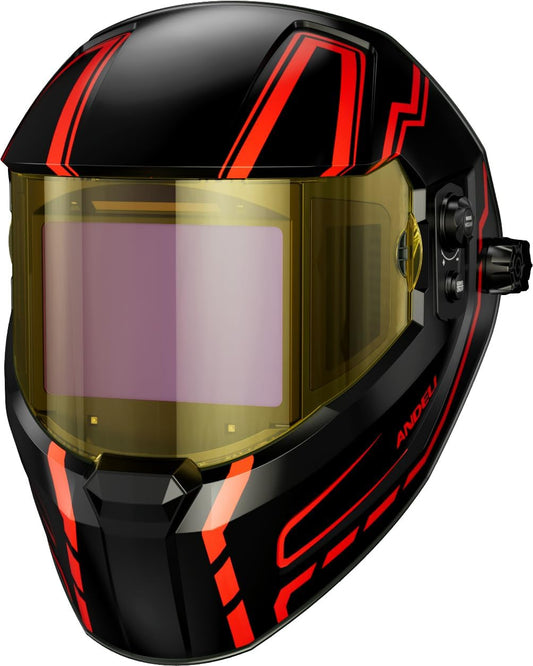 ANDELI 180°Panoramic Welding Helmet Auto Darkening 4.53"X3.23" with Side View, Welding Hood Solar/Rechargeable Battery Powered Welder Mask, Upgraded Optical Clarity True Color Wide Shade 4/5-9/9-13