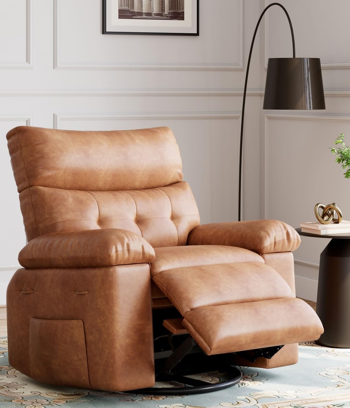 27" Oversized Recliner Chairs with Heat and Massage - 360° Swivel Lazy Recliner Chair for Adults- Manual Rocking Chair with Remote Control for Living Rooms, Bedrooms and Nurseries - Creamy