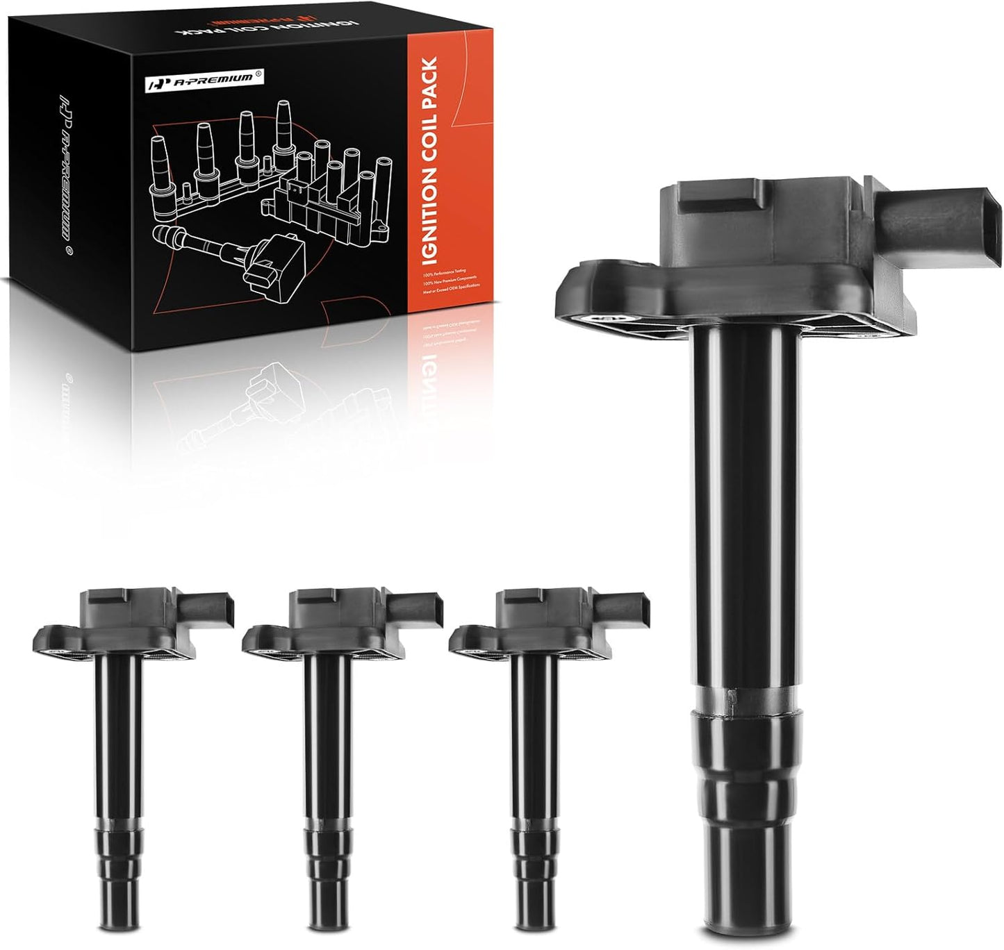 A-Premium Engine Ignition Coil Pack Compatible with Audi A6 A8 Quattro RS6 S6 S8 TT Quattro & Volkswagen Jetta, Passat, Golf, Beetle, Sharan, Replace# 06B905115B, 06B905115E, UF-274, 4-PC Set
