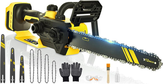 3-IN-1 Chainsaw Compatible for Dewalt 20V 60V Max Battery Chainsaw(Battery not Included),12-Inch/8-Inch/6-Inch 1000W Power Saw for DCB204, DCB206 Hand Saw for Wood Cutting
