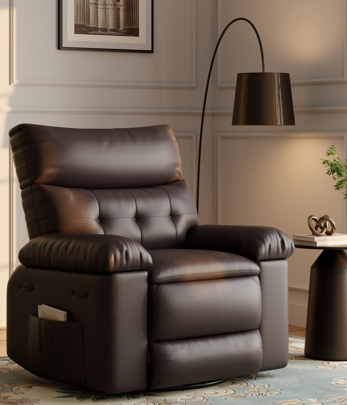 27" Oversized Recliner Chairs with Heat and Massage - 360° Swivel Lazy Recliner Chair for Adults- Manual Rocking Chair with Remote Control for Living Rooms, Bedrooms and Nurseries - Creamy