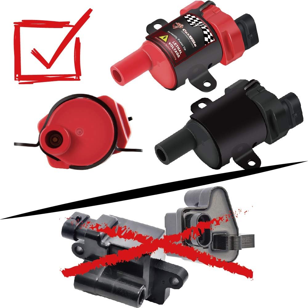 CarBole Round D585 UF262 Ignition Coils and 748UU 8mm Spark Plug Wires Set, Fit For Chevy Silverado LS1 LS3 4.8 5.3L Chevrolet GMC 4.8L 5.3 5.7 6.0, Pack of 8pcs (Round Coils)