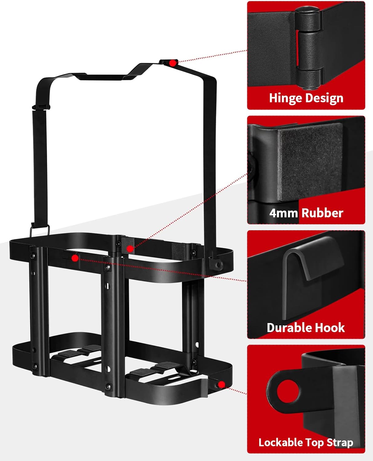2 Pack Upgrade Jerry Can Mounting Holders, 5 Gallon (20 Liter) Black Double Lockable Jerry Gas Can Holder Racks