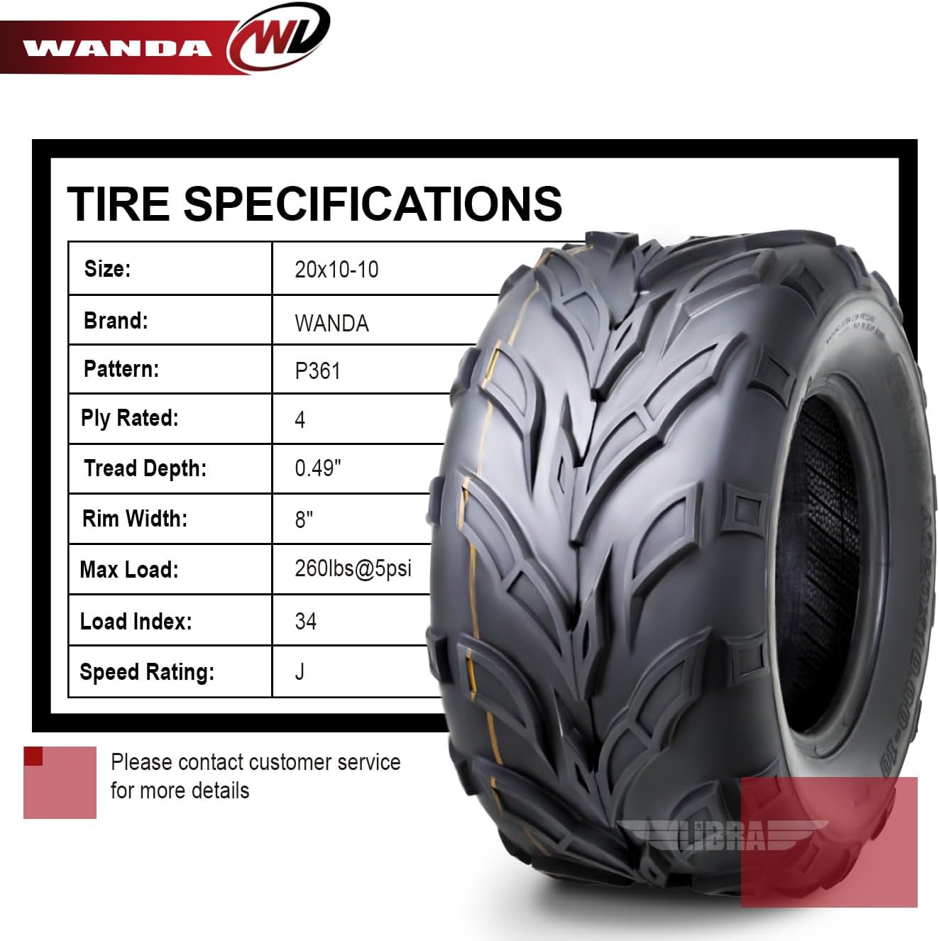 WANDA Set of 2 Sport ATV Tires 20x10-10 20x10x10 4PR P361-10193
