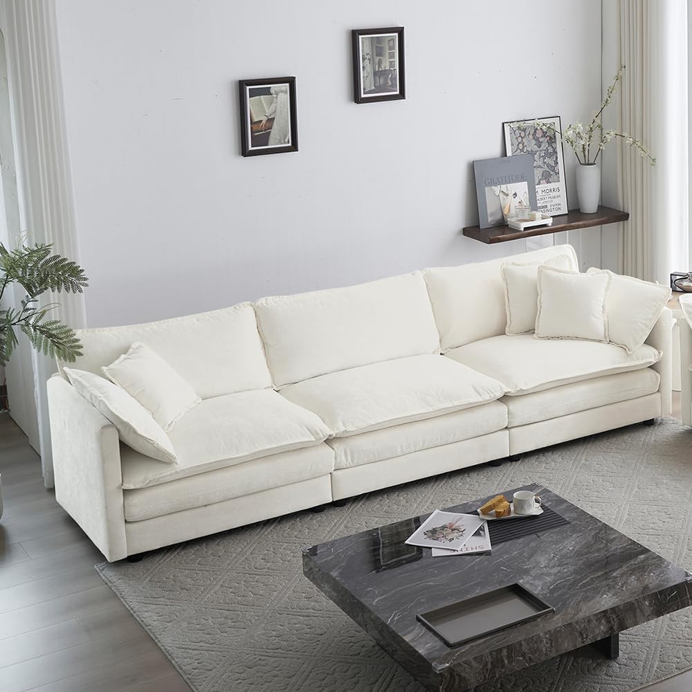 WILLIAMSPACE 41" Single Sofa Chair, Modern Upholstered Armchair with 1 Toss Pillow, Small Cream Couch Chair for Living Room, Deep Seat Reading Sofa for Bedroom Apartment, Chenille Fabric (Cream White)