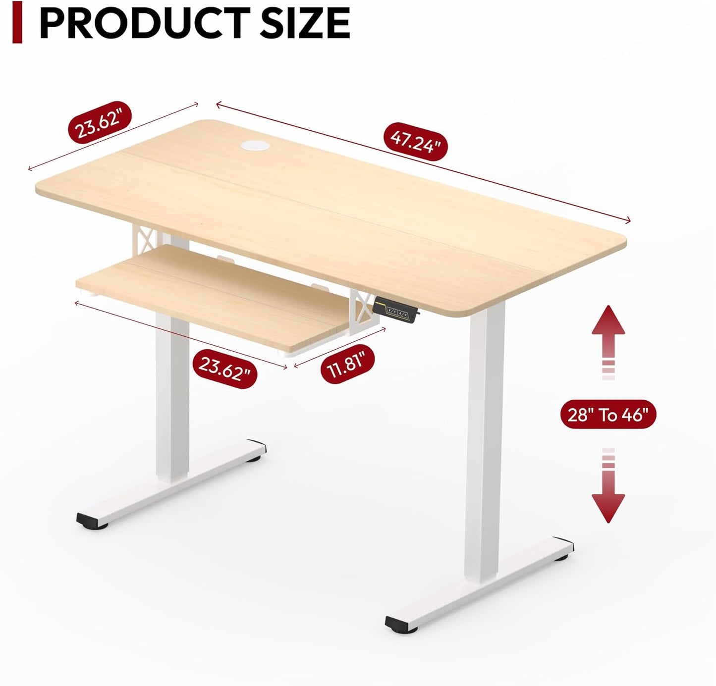 SANODESK Standing Desk with Keyboard Tray 48 × 24 Inches Electric Height Adjustable Desk,Sit Stand up Desk with Splice Board, Home Office Desk Computer Workstation,White Frame/Maple Top