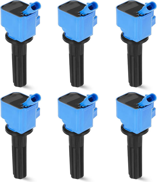 6PCS Ignition Coil Pack Compatible with Buick Rainier Chevrolet Colorado Trailblazer EXT GMC Canyon Envoy XL Hummer H3 Isuzu Ascender Saab 9-7x 2.9L 3.7L 4.2L, Replaces UF497 C1558, Blue