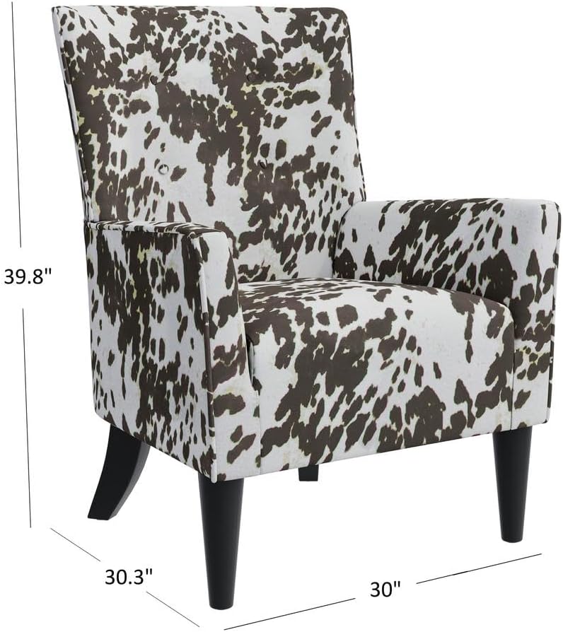 Shelter High Back Wingback Arm Chair in Velvet Brown Cow Print - Accent Chair for Living Room