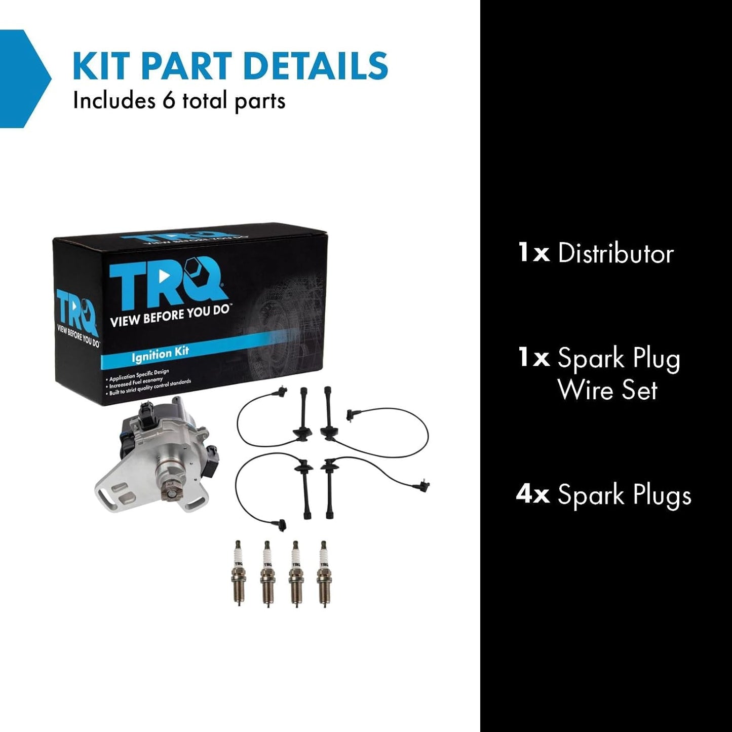 TRQ Ignition Kit Distributor Spark Plugs Wire Set Compatible with 1993-1995 Toyota Camry 1992-1995 Celica MR2