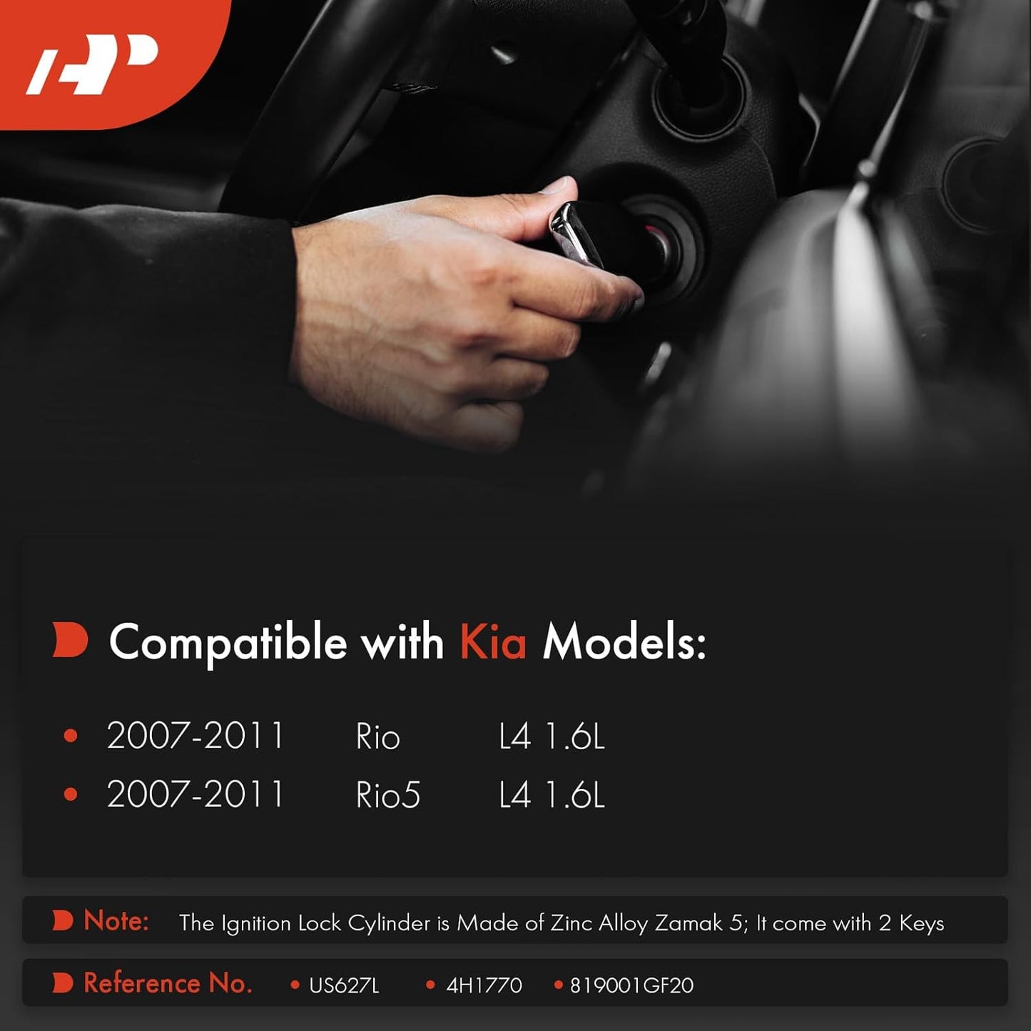 A-Premium Ignition Lock Cylinder with 2 keys Compatible with Kia Vehicles - Rio 2007-2011, Rio5 2007-2011