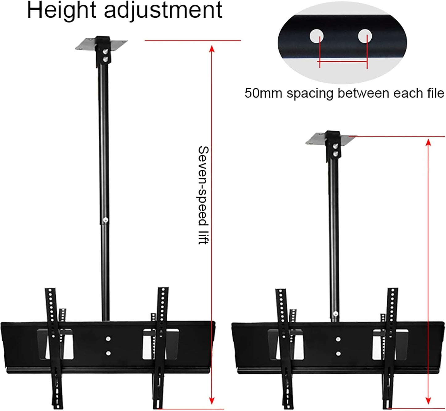 Ceiling TV Mount with Dual Bracket Adjustable Tilt & Swivel for 32 65 Inch LED Displays Supports Two Screens Perfect for Home or Office Use.