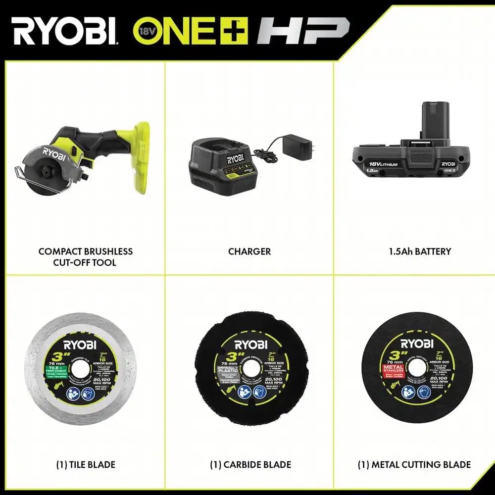RYOBI ONE+ 18V Compact Brushless 3" Cut-Off Tool Kit