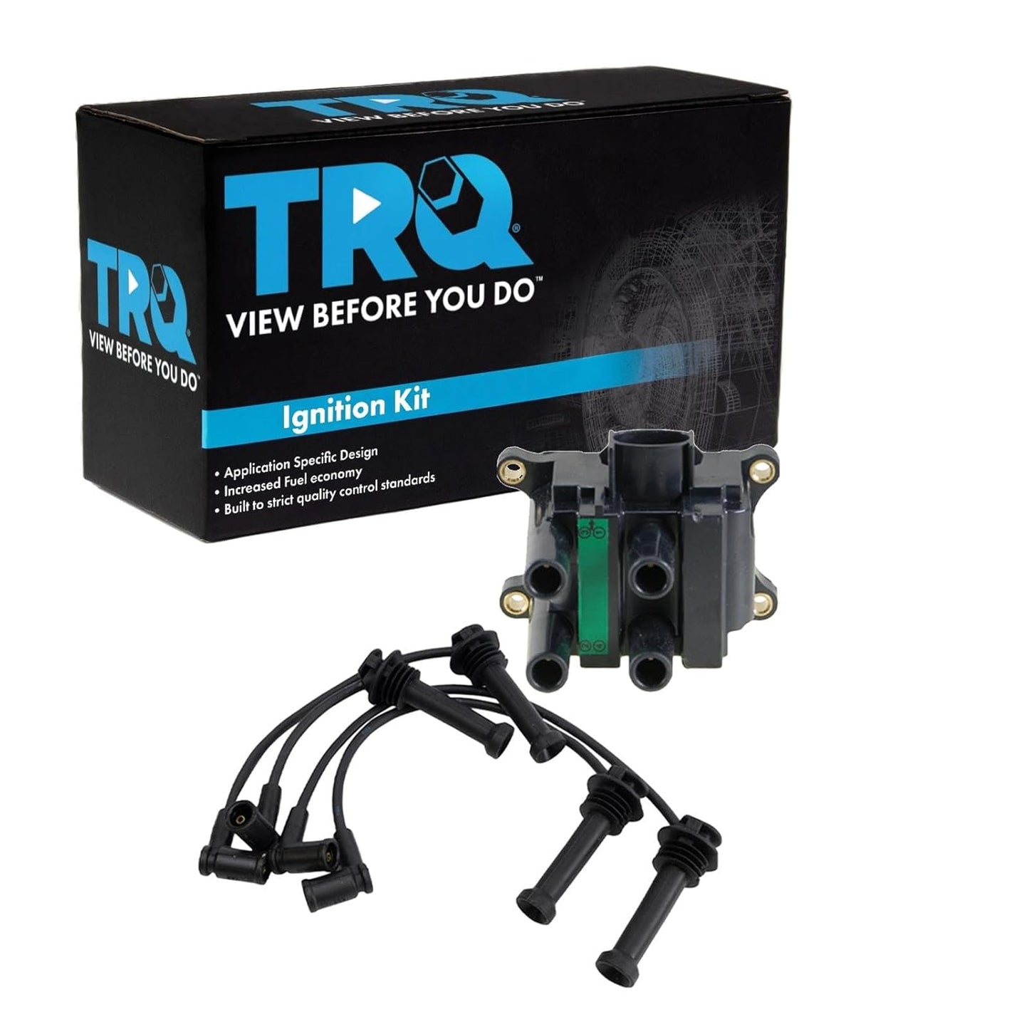 TRQ Ignition Kit Ignition Coil Spark Plugs Wire Set Compatible with 2003-2004 Ford Focus