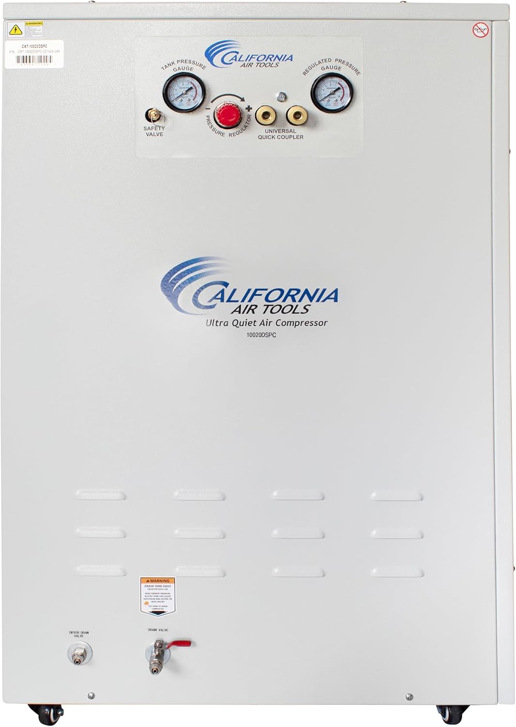 California Air Tools 10020SPC 2.0 HP Ultra Quiet and Oil-Free Air Compressor, 10 Gallon Tank, 58 dB Noise Level, in Sound Proof Cabinet