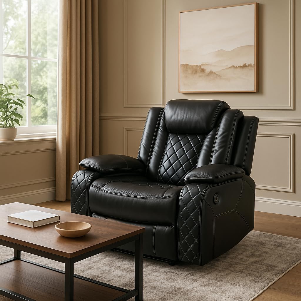 COMHOMA Power Living Room Furniture Sets,Electric Recliner Chair with LED Light,Sectional Sofa Loveseat with Wireless Charging,Spacious Storage, Cup Holeders,1