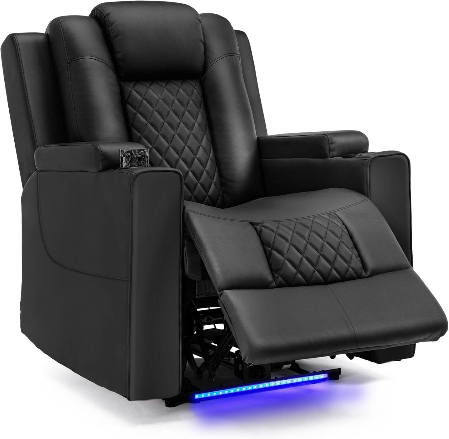 COMHOMA Power Recliner Chair PU Leather Electric Massage Recliner Sofa for Living Room Home Theater Seating with Cup Holders and LED Lighting (Black)