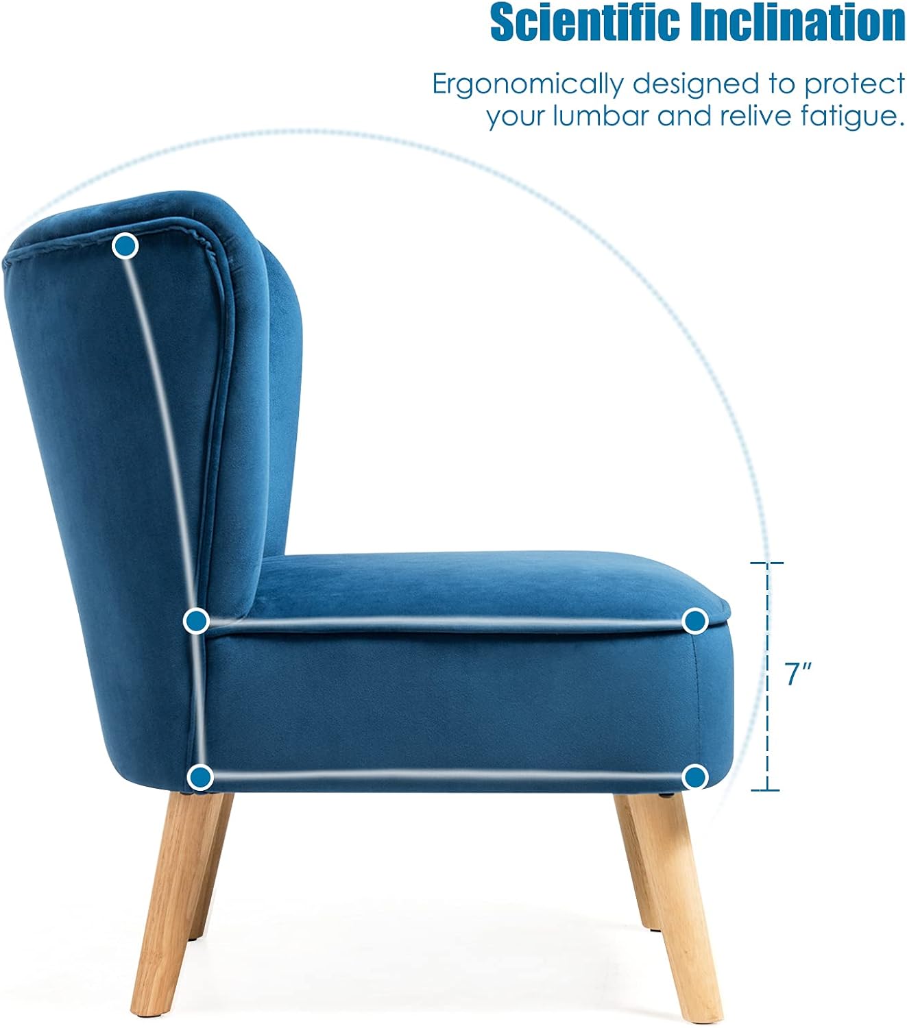 S AFSTAR Armless Accent Chair, Velvet Modern Chair with Rubber Wood Legs and Thick Sponge Seat, Upholstered Leisure Wingback Sofa Chair for Living Room for Bedroom Living Room (2, Blue)