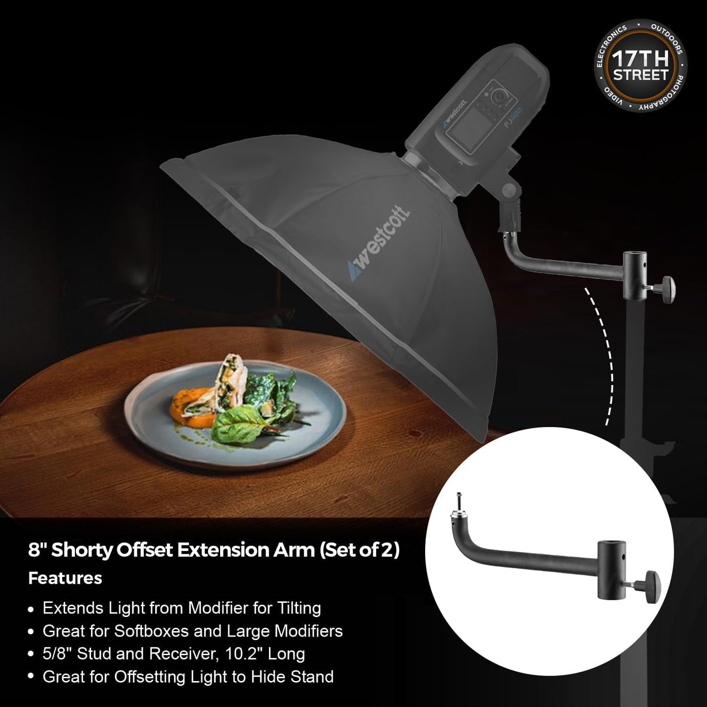 Westcott FJ400 Strobe 2-Light Backpack Kit with FJ-X3m Universal Wireless Trigger, 8 Inch Shorty Offset Extension Arm (Set of 2) and 64GB Extreme PRO Memory Card Bundle Set