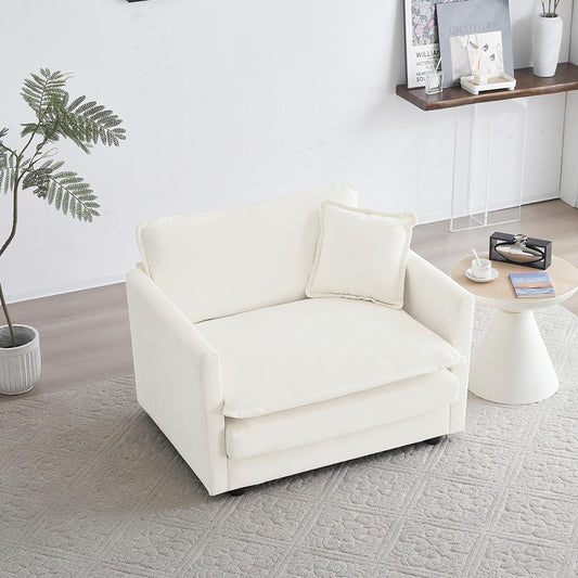 WILLIAMSPACE 41" Single Sofa Chair, Modern Upholstered Armchair with 1 Toss Pillow, Small Cream Couch Chair for Living Room, Deep Seat Reading Sofa for Bedroom Apartment, Chenille Fabric (Cream White)