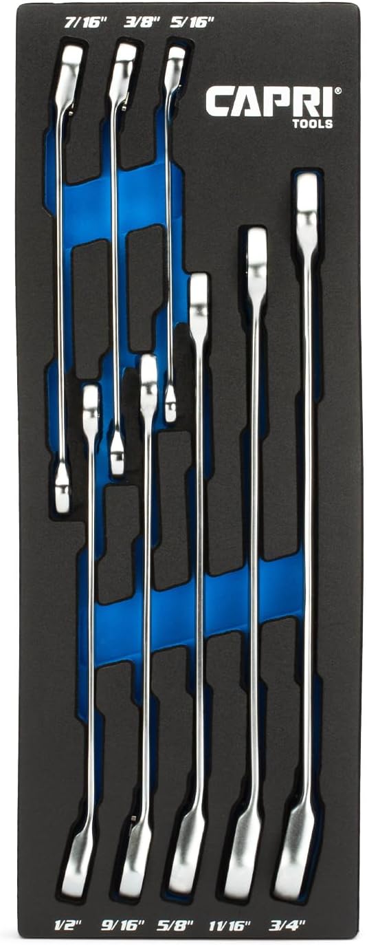 Capri Tools 120-Tooth Ultra-Smooth Reversible Ratcheting Wrenches Set, XL Long Series, 12-Point, 8 to 19 mm, Metric, 12-Piece with Merchanic's Tray