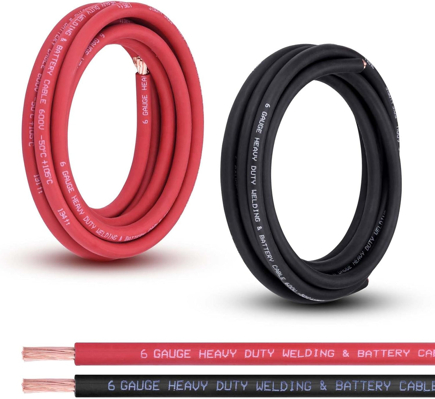 2 Gauge Battery Cable, 10FT Red + 10FT Black 2 AWG Pure Copper Wire Welding Cable, for Automotive, Battery, Solar and Generator, Standard USA OFC Wire