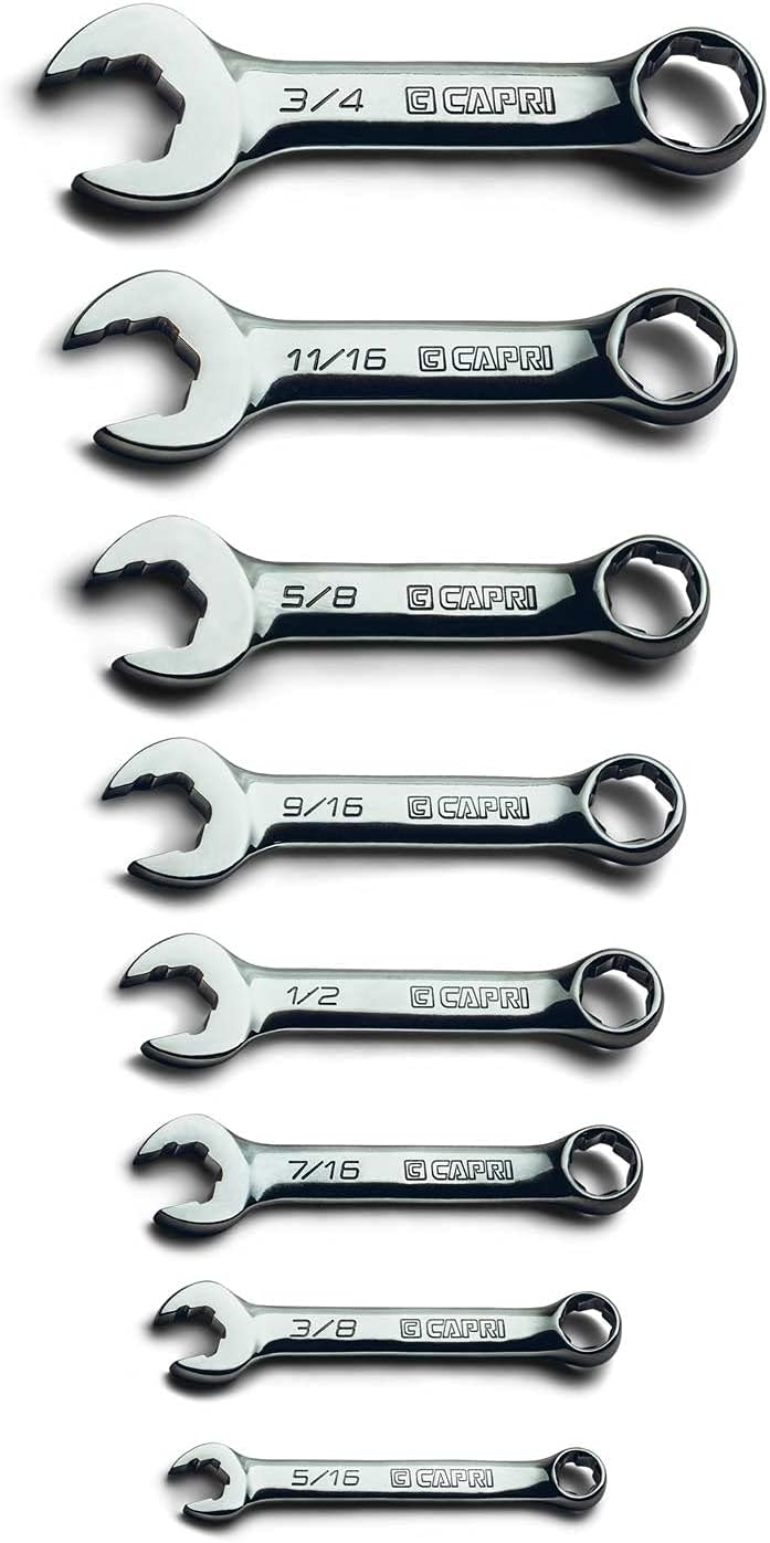 Capri Tools XT90 WaveDrive Pro Combination Wrench Set for Regular and Rounded Bolts (20-Piece Metric & SAE (Stubby) / Mechanic's Tray)