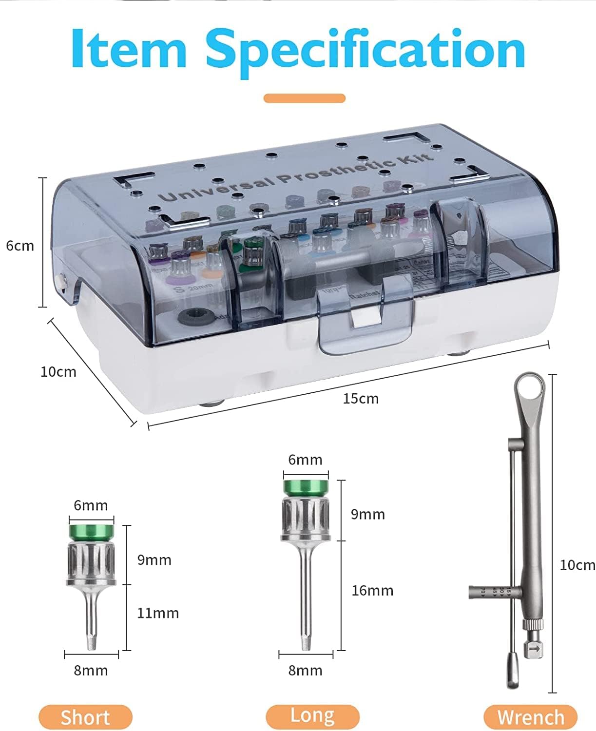 Universal 16 Pcs Universal Implant Prosthetic Kit Long and Short - Dental Implant Driver Kit with Torque Wrench Size 10-70Ncm - Dental Implant Restoration Screwdriver Kit- By PAKMED