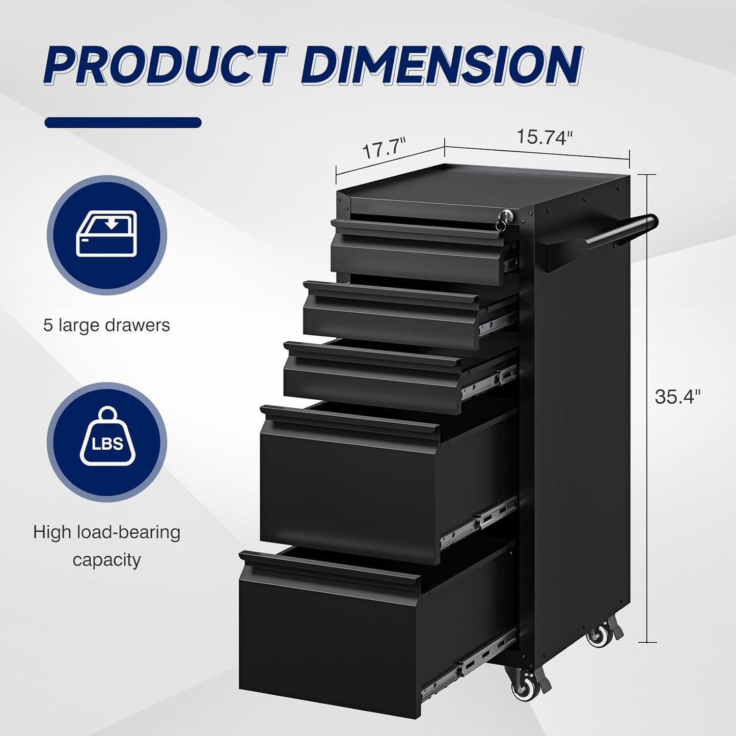 Yizosh 5-Drawer Metal Tool Storage Cabinet with Wheels,Rolling Tool Chest with Drawer and Locking Keys,Heavy Duty Tool Storage Organizer for Garage,Warehouse,Workshop