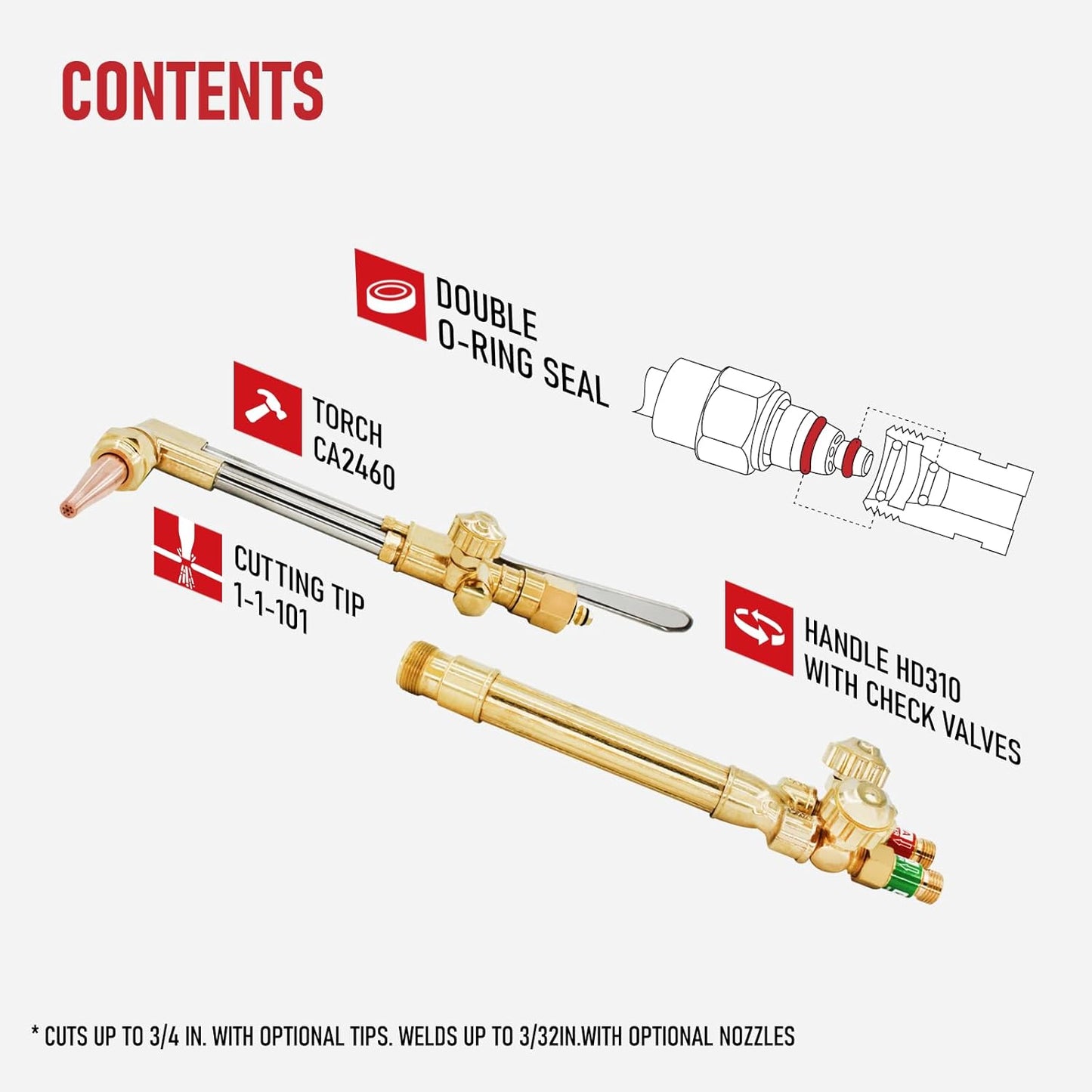 RX WELD V-Style Heavy Duty Oxy-Acetylene Torch Kit W/CA 2460 Attachment, HD310C Handle & 1-1-101 Cutting Tip