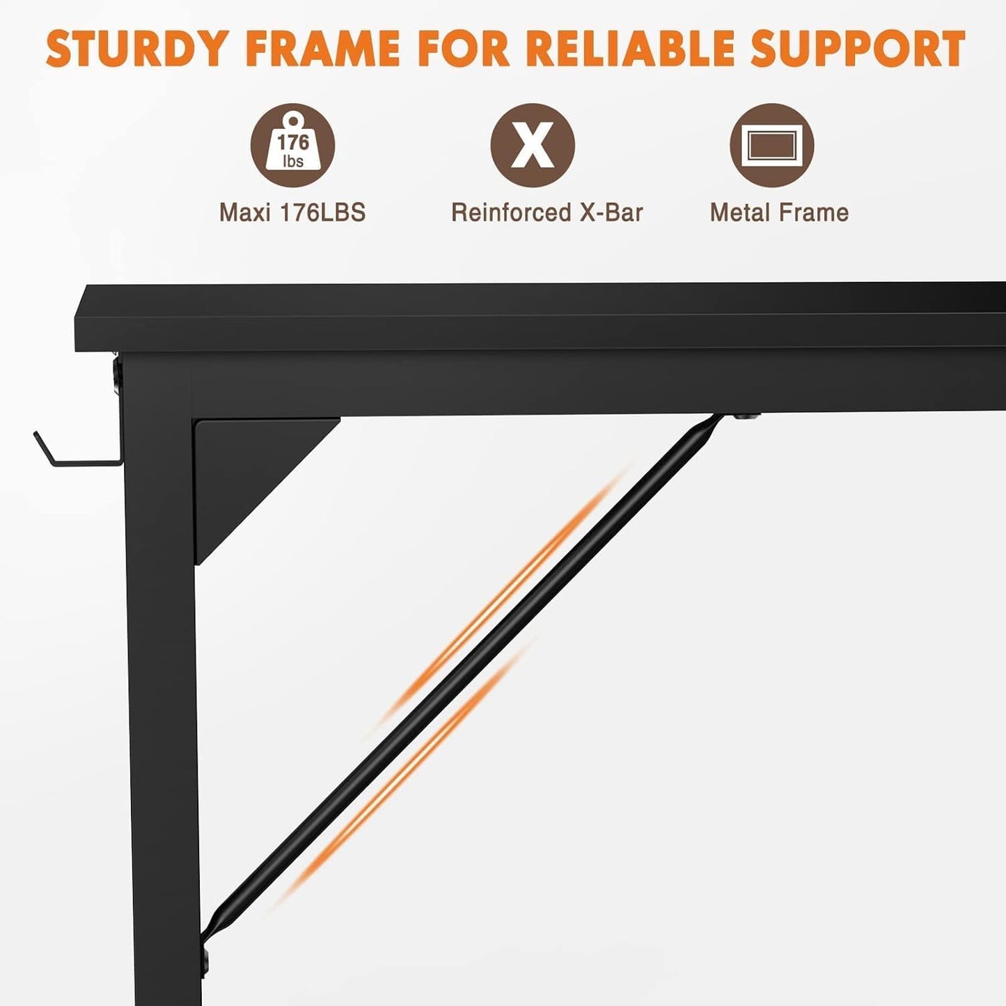 Sweetcrispy Computer Desk - Office 48 Inch Writing Work Student Study Modern Simple Style Wooden Table with Storage Bag & Iron Hook for Home Bedroom - Black
