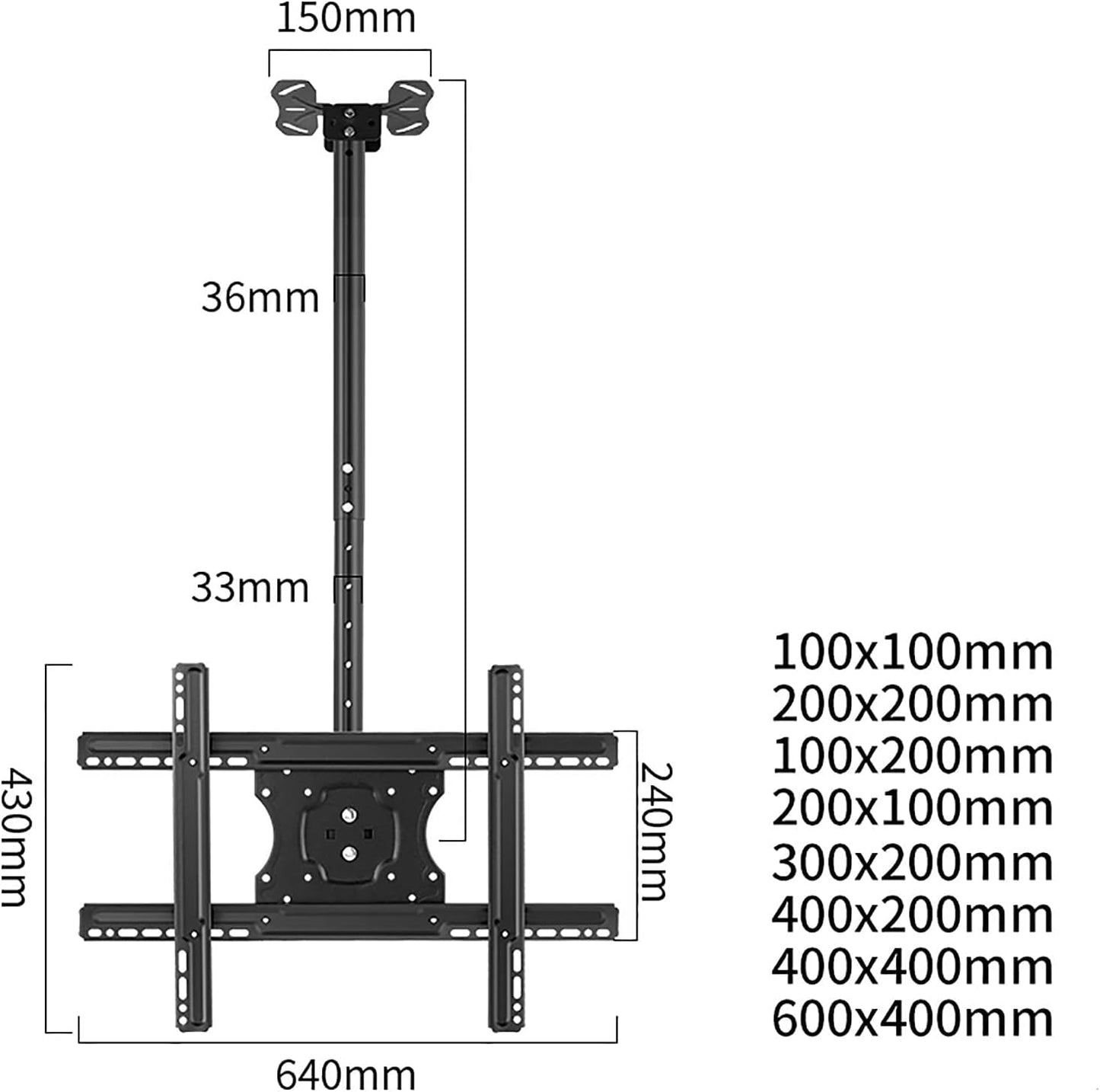 Ceiling TV Mount Bracket - Adjustable Height Tilt and Swivel Ceiling TV Mount, Fits 32-75 Inch Flat Panel TVs,1M