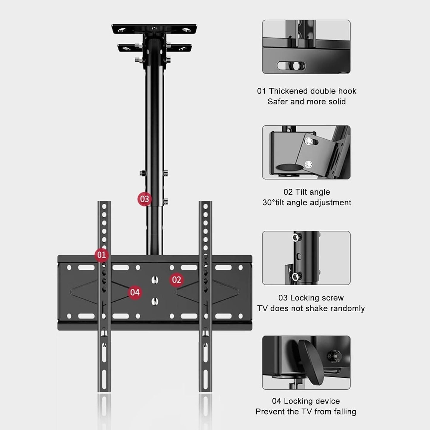 360 Deg Rotation Tilt Swivel TV Mount, Ceiling TV Mount, Fits 26-60 Inch TVs, VESA Max 400x400mm, Load 50Kg/110Lbs(4M)