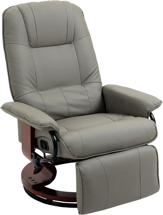 Stylish Gray PU Leather Manual Recliner Chair for Living Room with Swivel Wood Base - Ideal TV Chair
