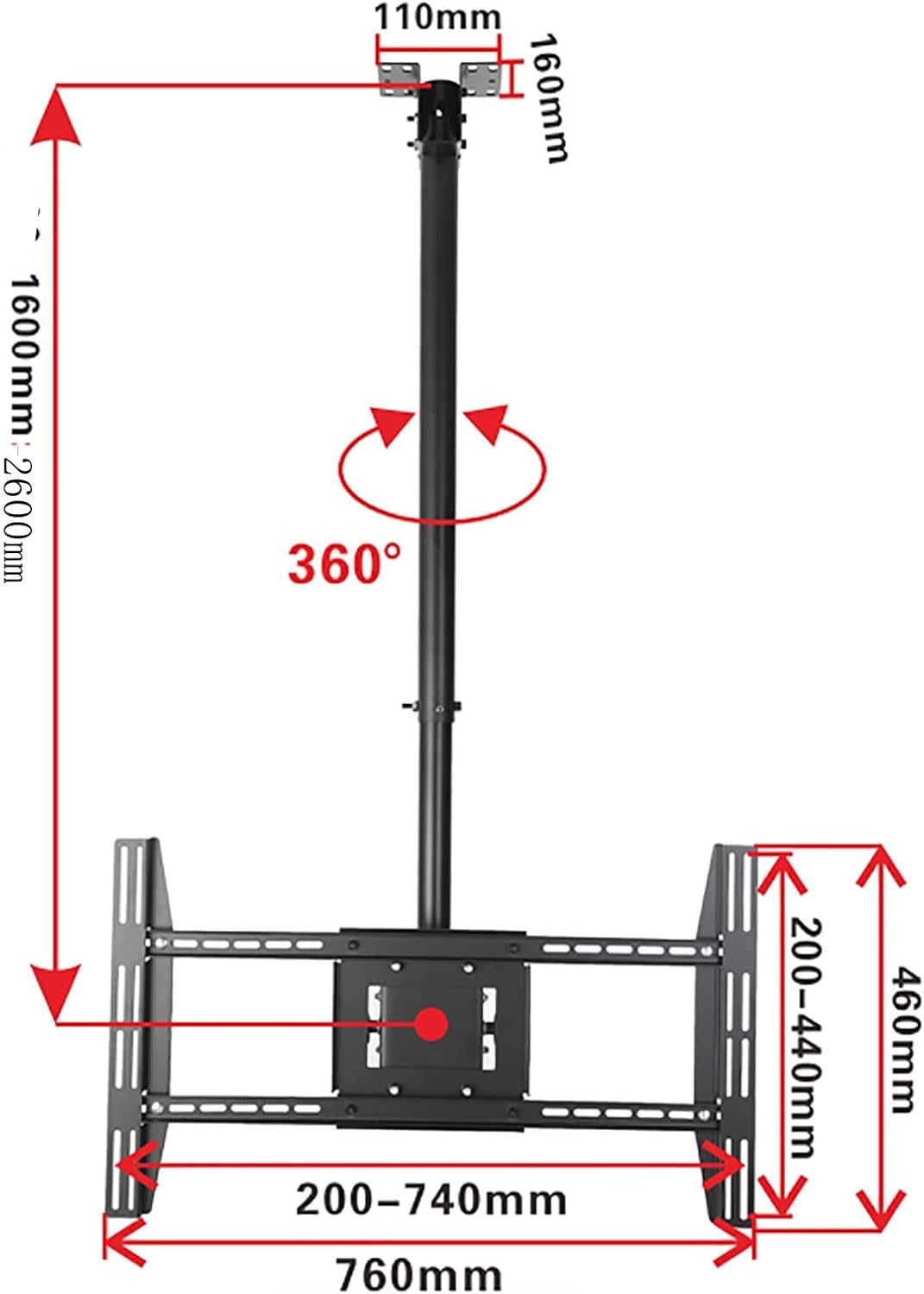 Ceiling TV Mount Bracket - Tilt and Rotatable TV Stand Fits 50-80 Inch TVs, with Loading 100kg/220Lbs, Two Types of Installation