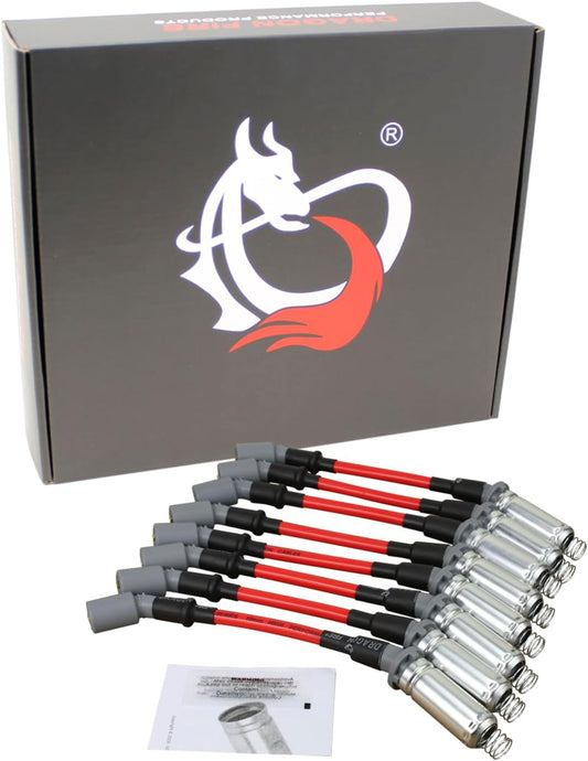 AIP Electronics Dragon FIRE Performance 10mm Spark Plug Wires Compatible with 1999-2019 GM Chevy GMC LS1 LS2 LS3 LS6 LS7 Vortec 4.8L 5.3L 6.0L LS1 100 ohm/ft, OE Heat Shield OEM Fit PWJ256
