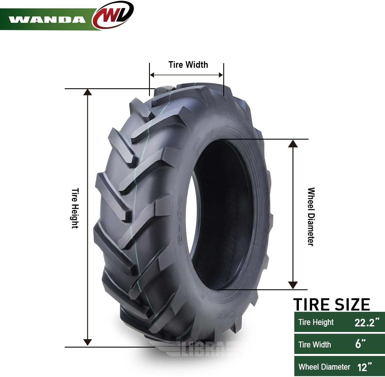 WANDA 6.00-12 Agricultural Farm Tractor Tire R-1 Pattern 6 Ply-Set 2-16014