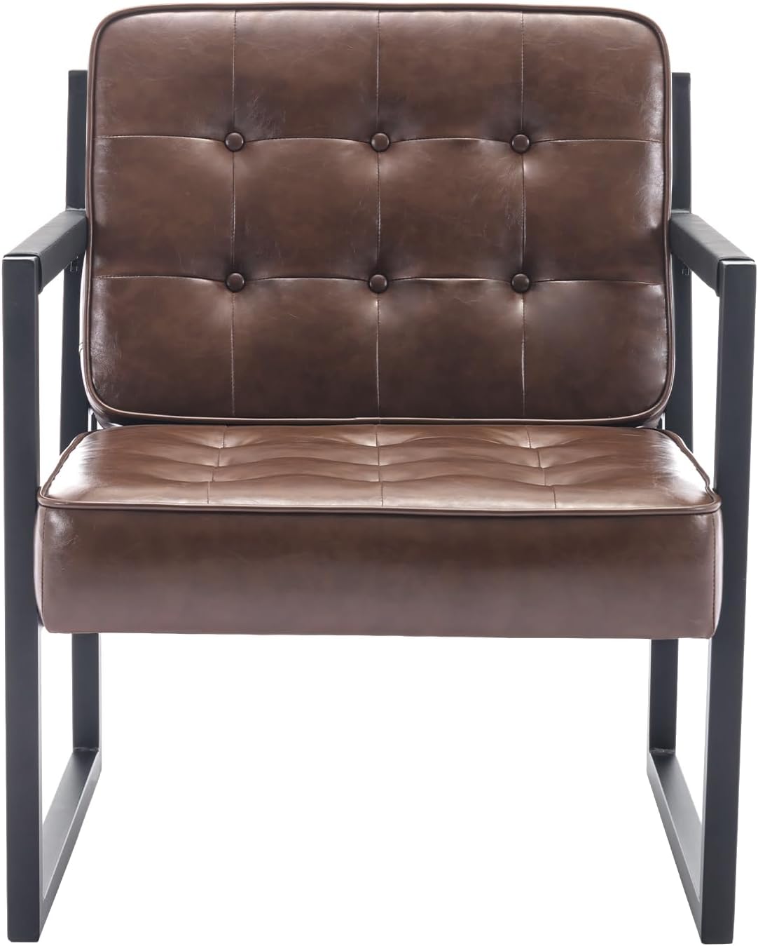 COLAMY Black Accent Chair Set of 2, Accent Arm Chair for Living Room, Comfy Leather Armchair with Metal Legs for Bedroom Reception Waiting Room