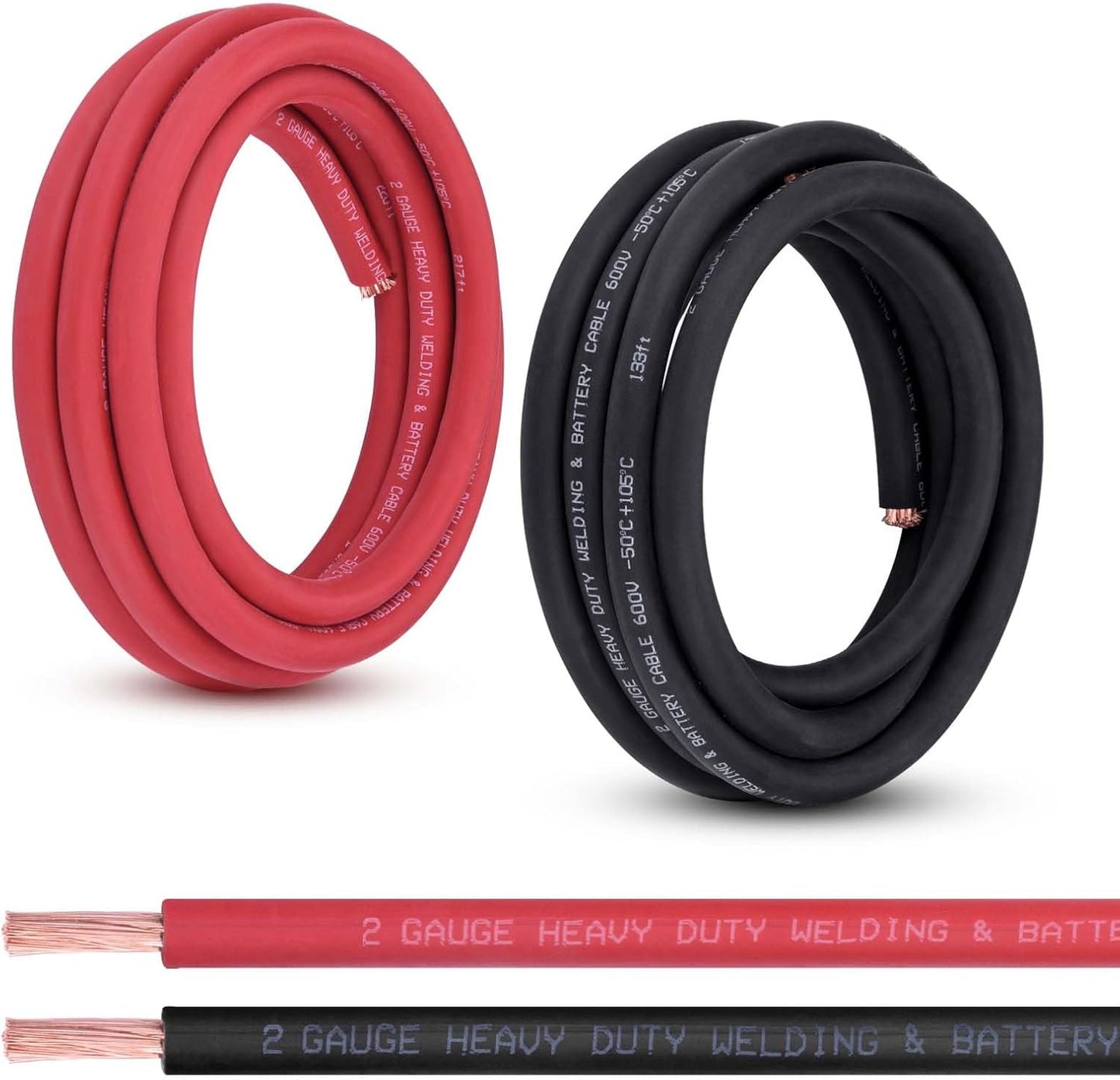 2 Gauge Battery Cable, 10FT Red + 10FT Black 2 AWG Pure Copper Wire Welding Cable, for Automotive, Battery, Solar and Generator, Standard USA OFC Wire