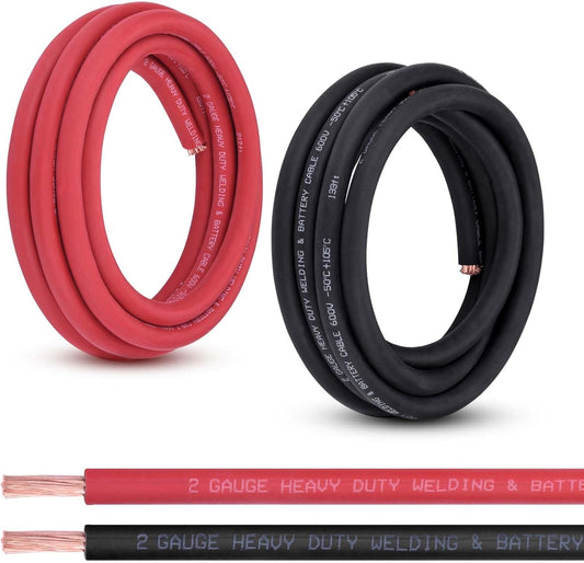 2 Gauge Battery Cable, 10FT Red + 10FT Black 2 AWG Pure Copper Wire Welding Cable, for Automotive, Battery, Solar and Generator, Standard USA OFC Wire