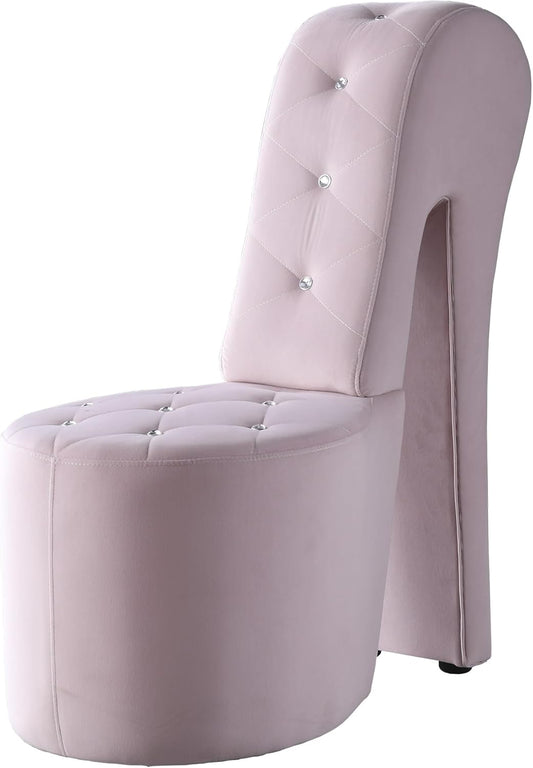 Tristam 40" Modern Glam High Heel Lounge Chair, Armless Chair with Upholstered Crystal-like Buttons and Diamond Stitching, Comfortable Indoor Seating for Bedroom, Living Room (Velvet, Pink)