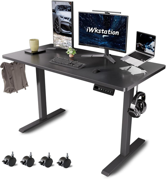 Whole Piece Standing Desk with Wheels Adjustable Height- Mobile Stand up Desk with Lockable Casters, Portable Sit Stand Desks Electric for Home & Office Workstation