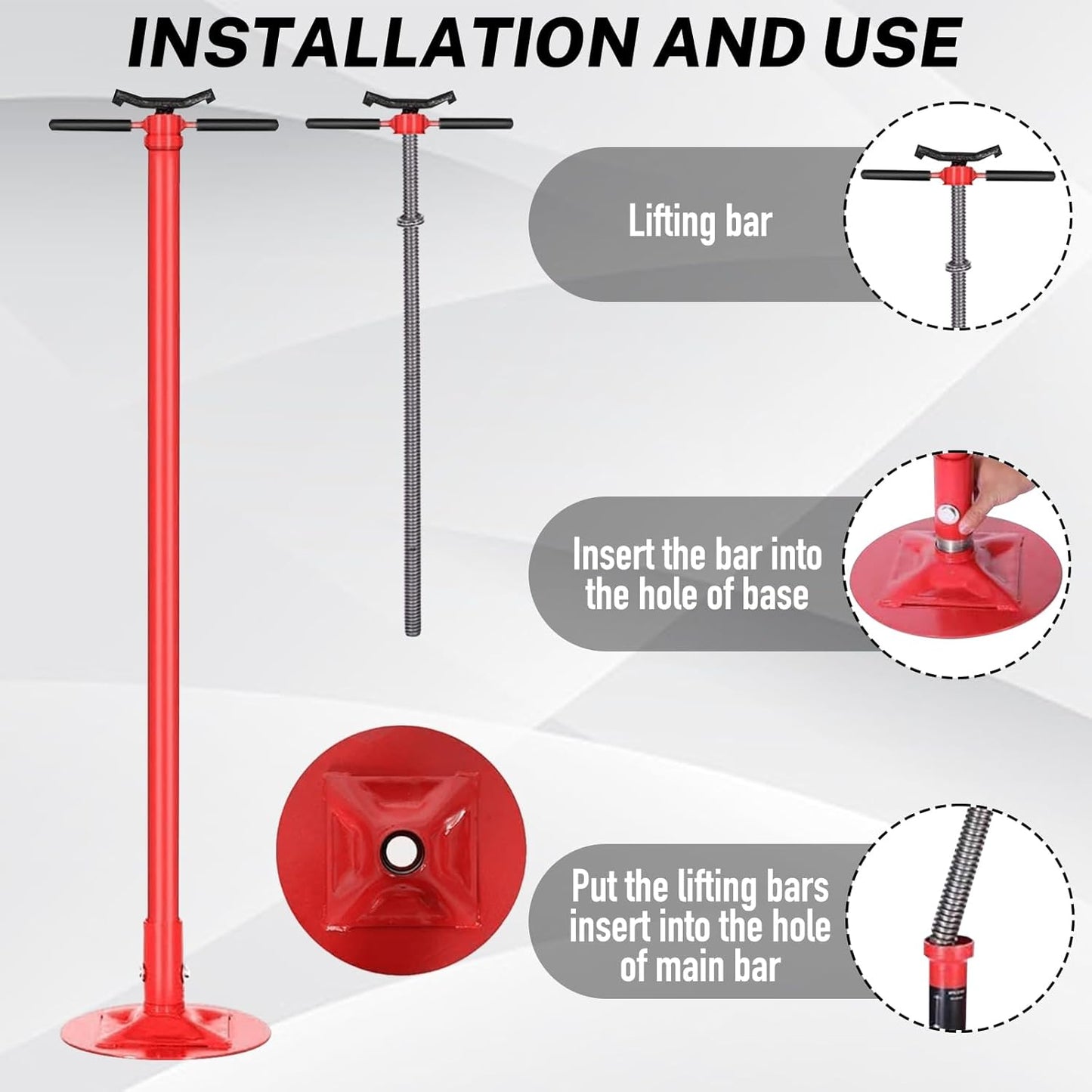 Underhoist Support Stand 1500lbs 0.75 Ton Capacity Pole Jack Heavy Duty Jack Stand Car Support Jack Lifting from 52inch to 75inch Easy Adjustment Round Base Automotive Support