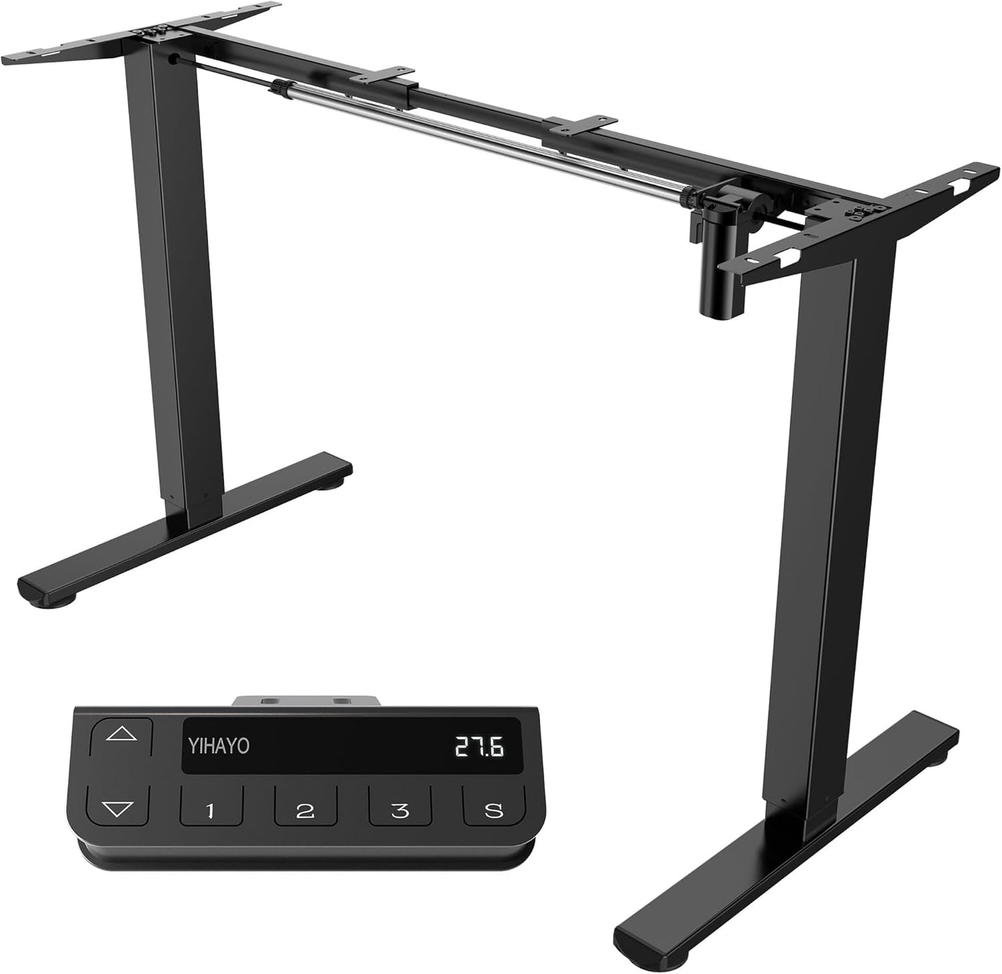 YIHAYO Electric Standing Desk, 48 x 24 Inches Stand Up Desk with Splice Board, Adjustable Height Desk, Computer Desk for Home Office, Black Frame/Rustic Brown Top