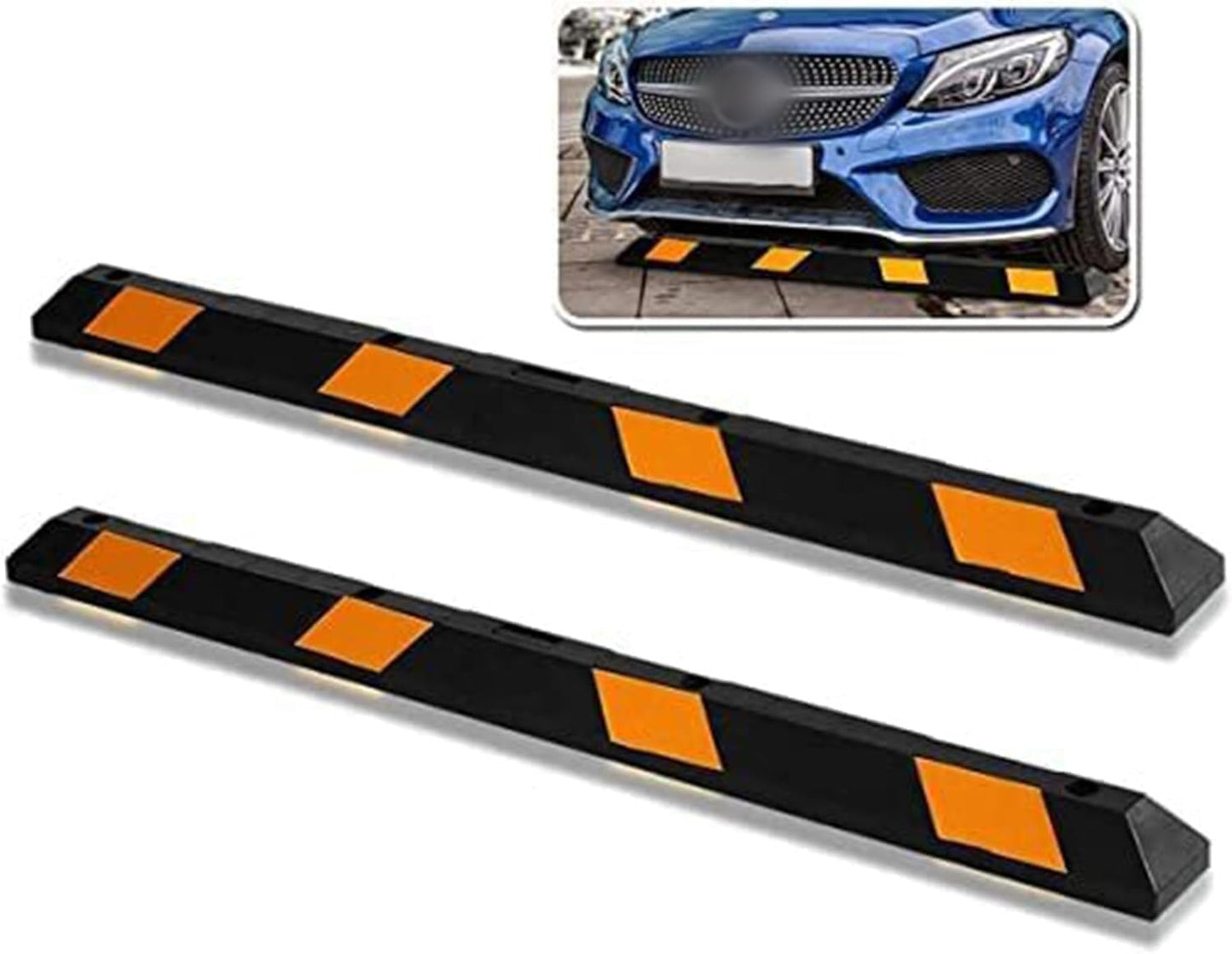 ZONETECH Large Heavy Duty Rubber Parking Curb – 72” Premium Quality Auto Garage Wheel Stopper Professional Grade w/Yellow Reflective Tape for Car, Truck, Trailer and RV (1-Pack)
